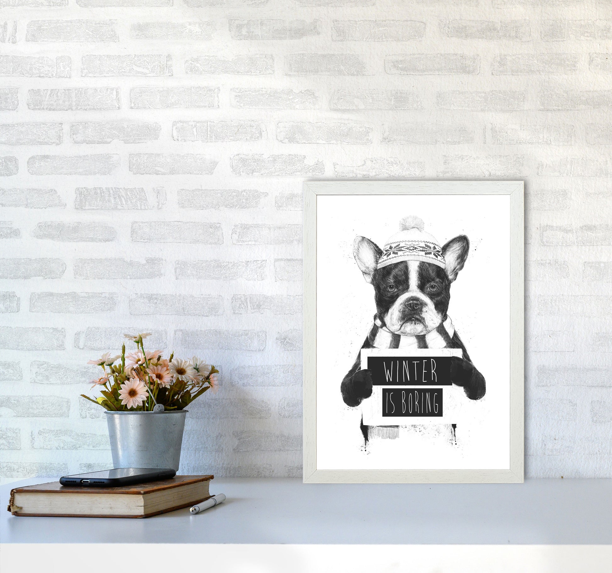 Winter Is Boring Animal Art Print by Balaz Solti A3 Oak Frame