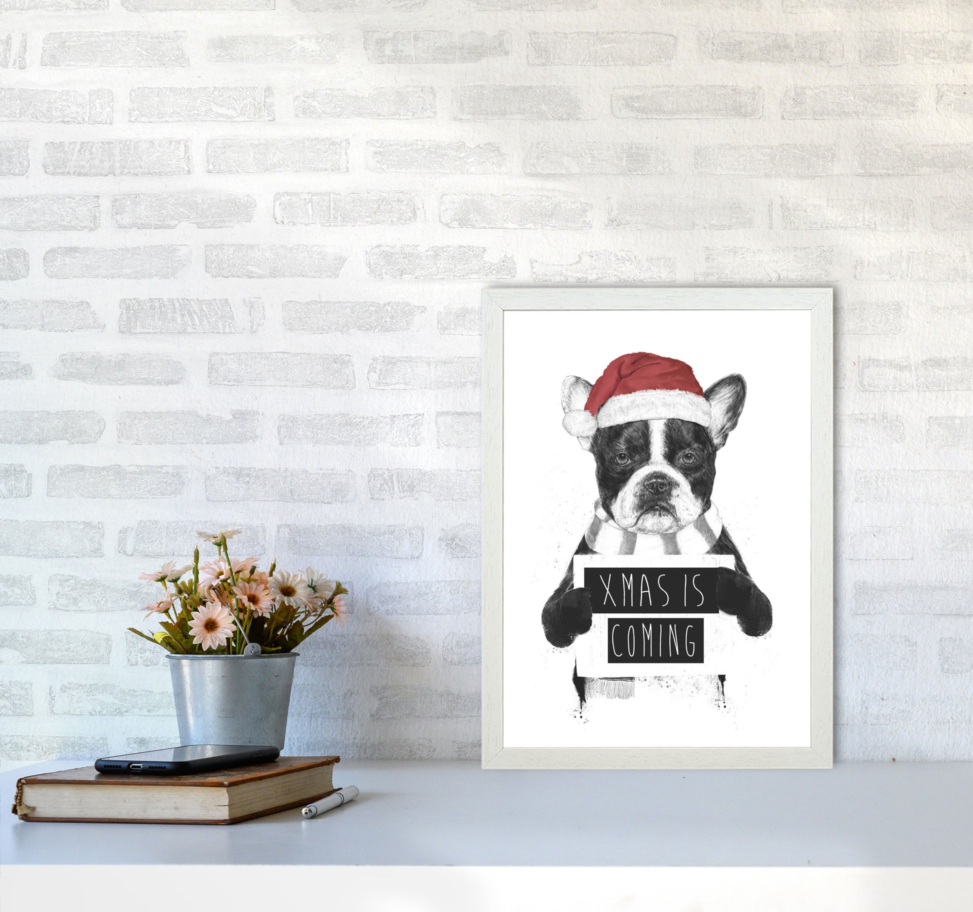 Xmas Is Coming Animal Art Print by Balaz Solti A3 Oak Frame