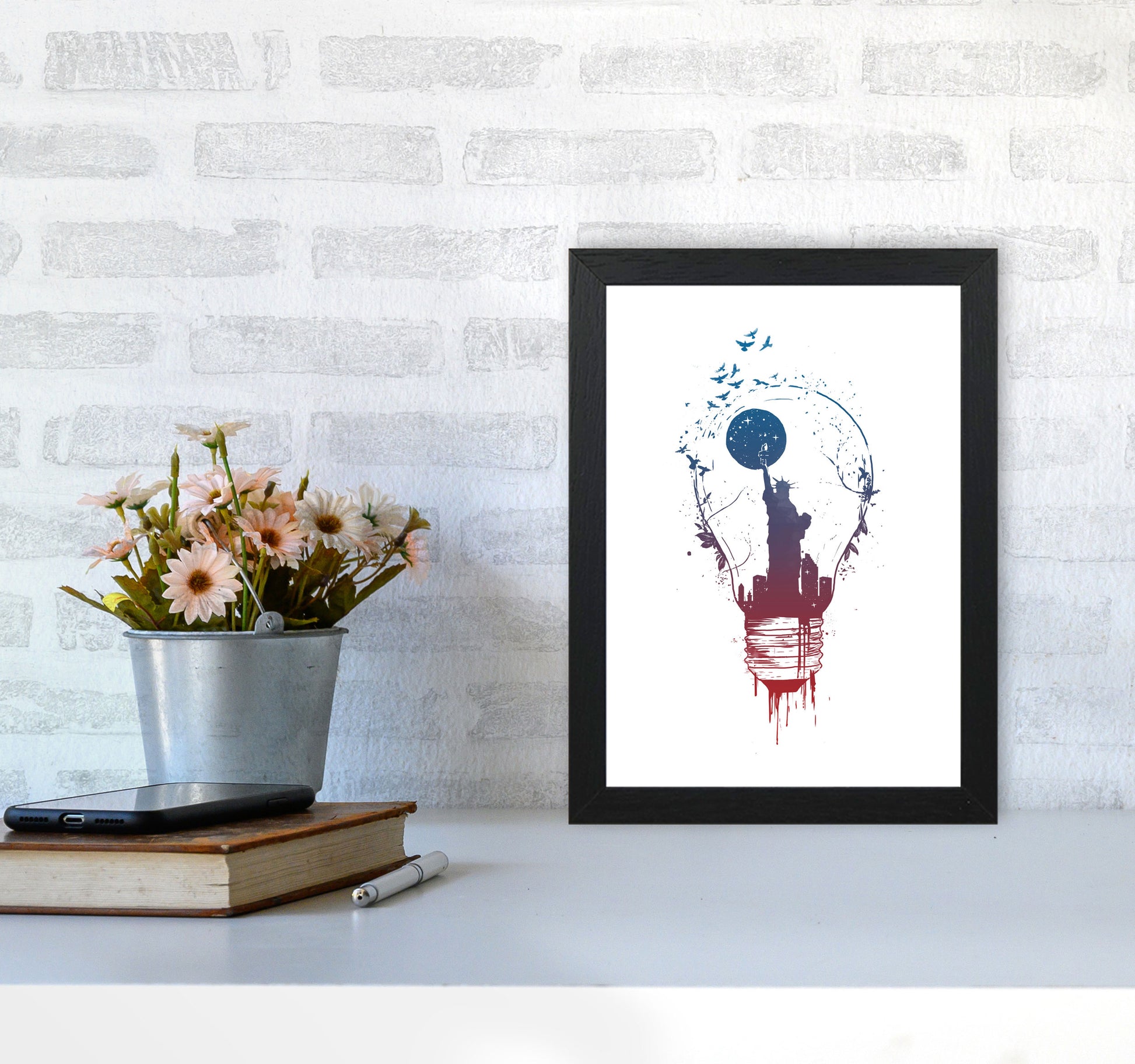 Big City Lights Art Print by Balaz Solti A4 White Frame