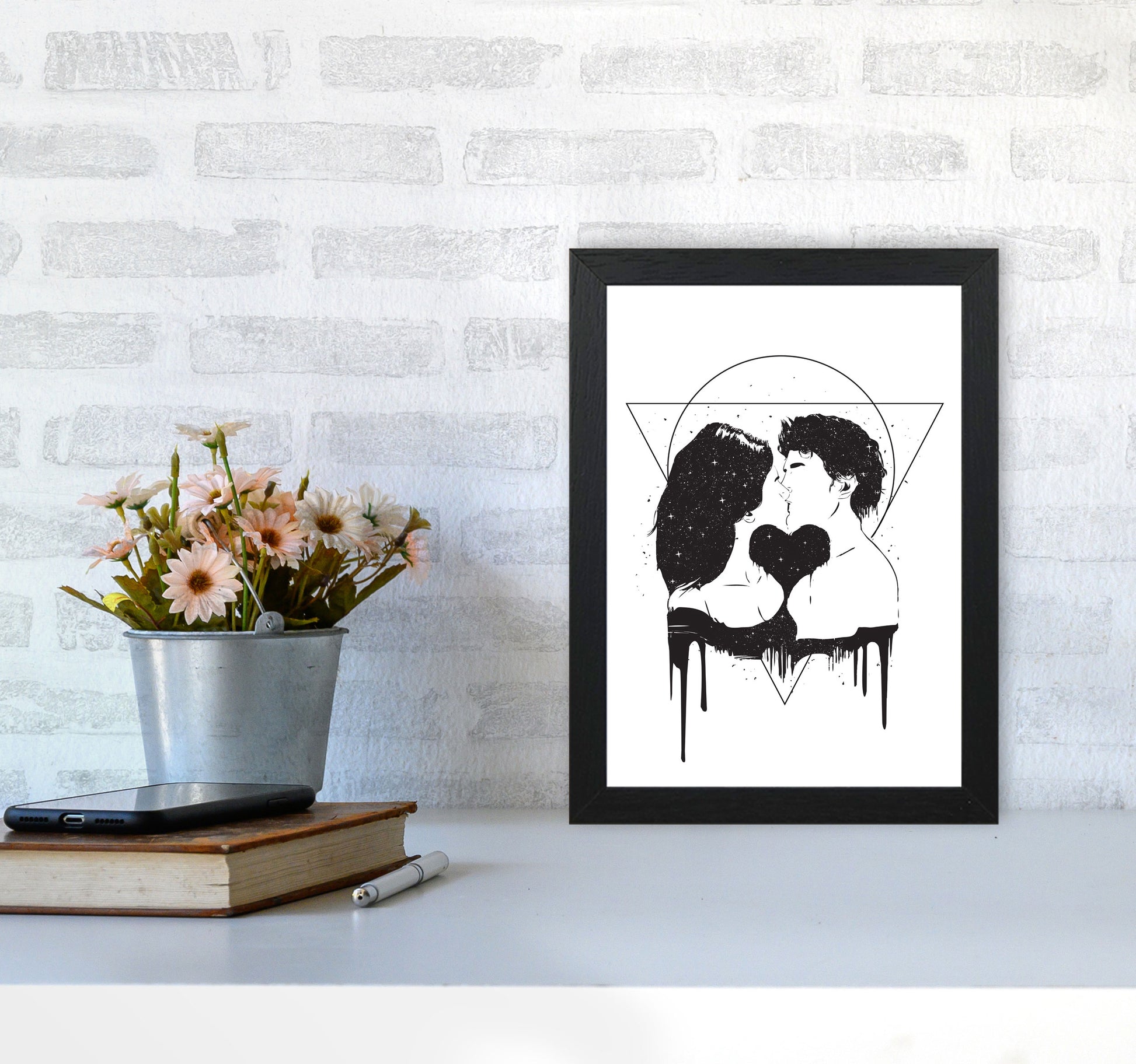 Cosmic Love B&W Art Print by Balaz Solti A4 White Frame