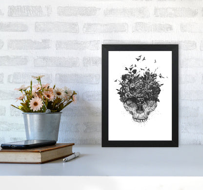 My Head Is A Jungle Skull B&W Art Print by Balaz Solti A4 White Frame