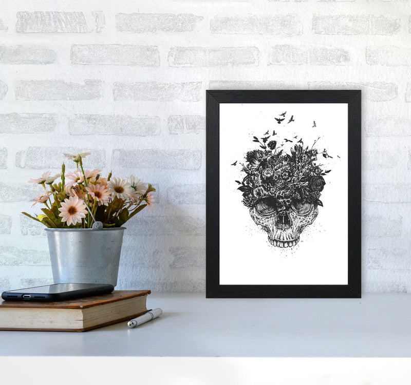 My Head Is A Jungle Skull B&W Art Print by Balaz Solti A4 White Frame