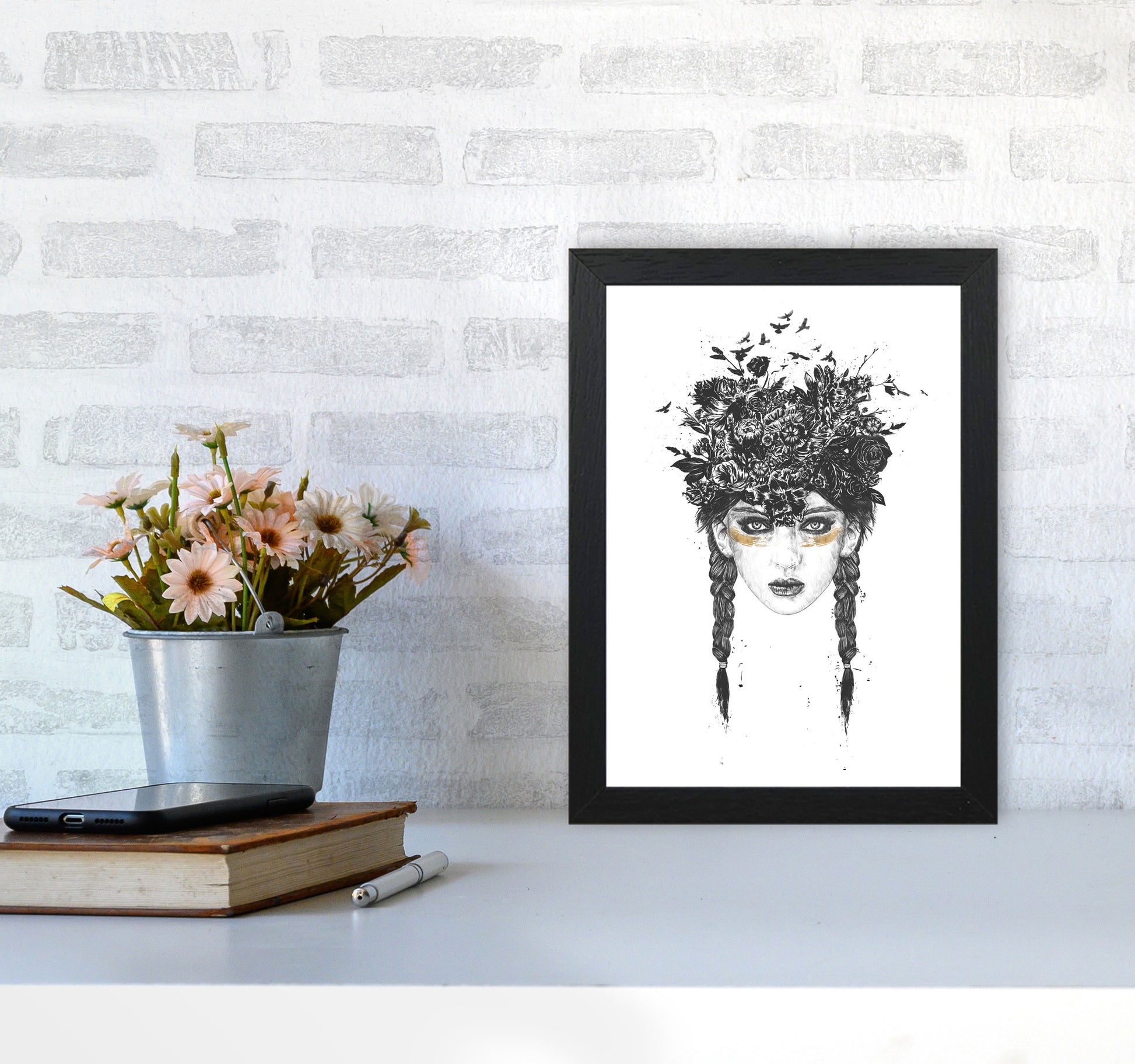 Summer Queen B&W Art Print by Balaz Solti A4 White Frame