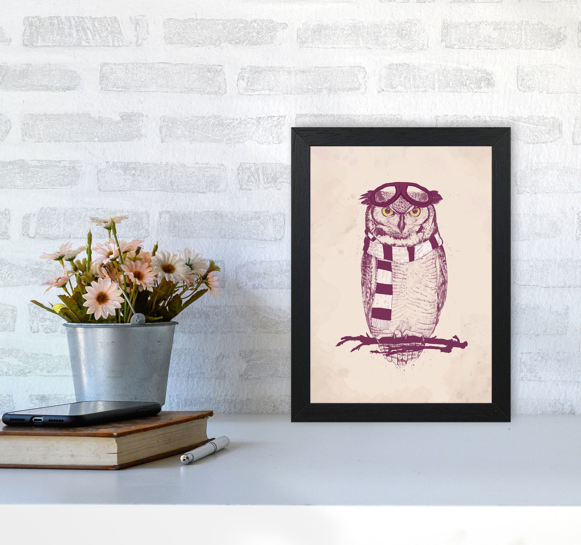 The Aviator Owl Animal Art Print by Balaz Solti A4 White Frame