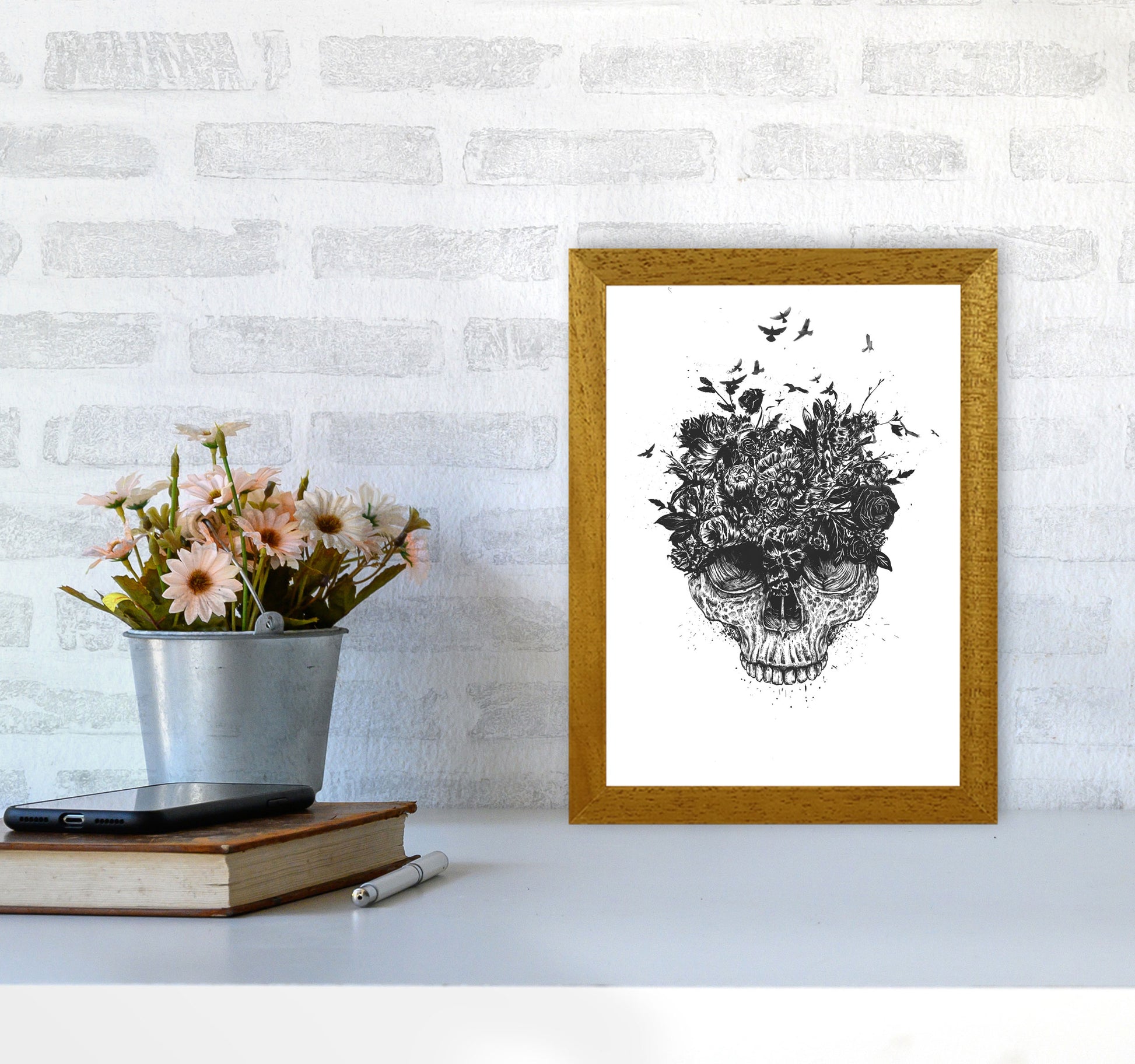 My Head Is A Jungle Skull B&W Art Print by Balaz Solti A4 Print Only