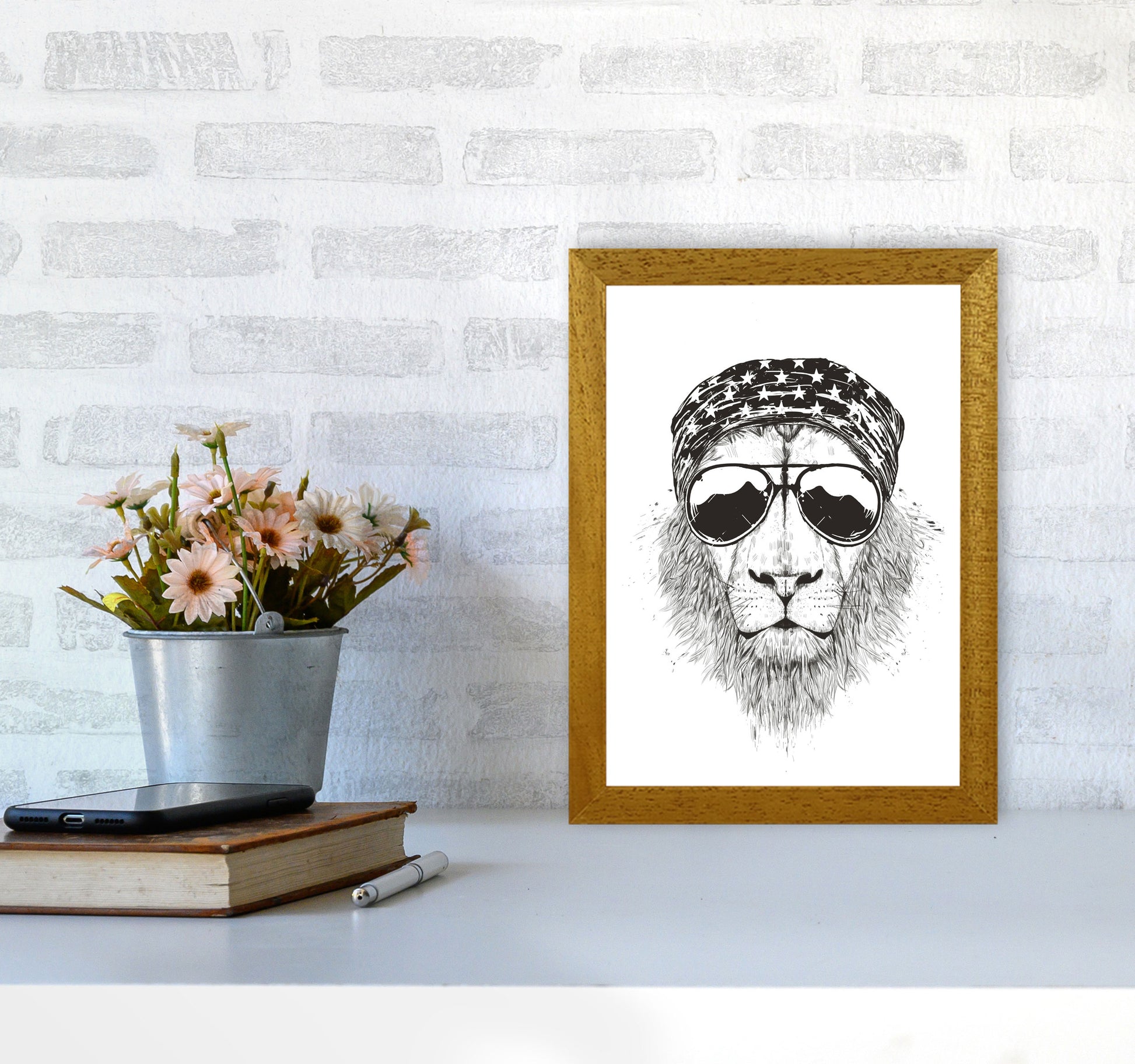 Wild Lion B&W Animal Art Print by Balaz Solti A4 Print Only