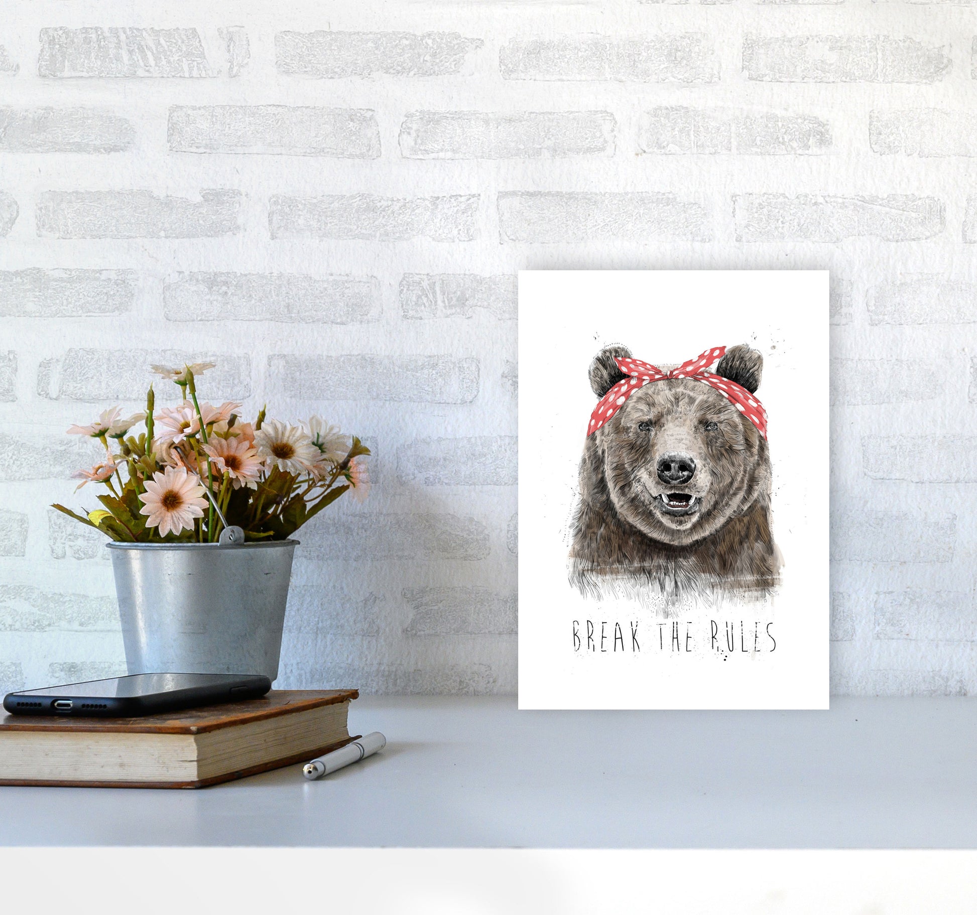 Break The Rules Grizzly Animal Art Print by Balaz Solti A4 Black Frame