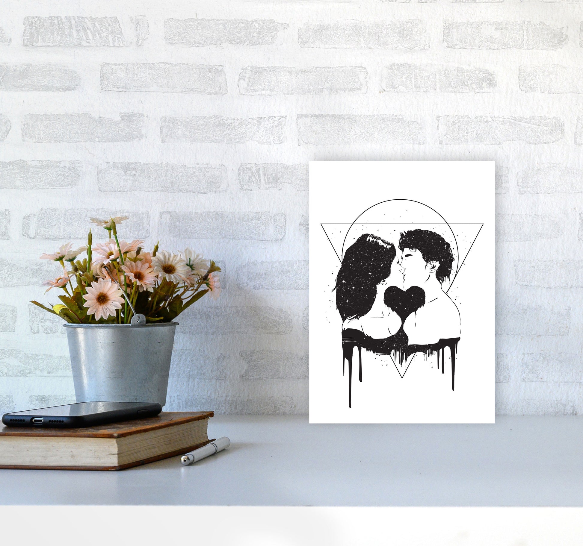 Cosmic Love B&W Art Print by Balaz Solti A4 Black Frame