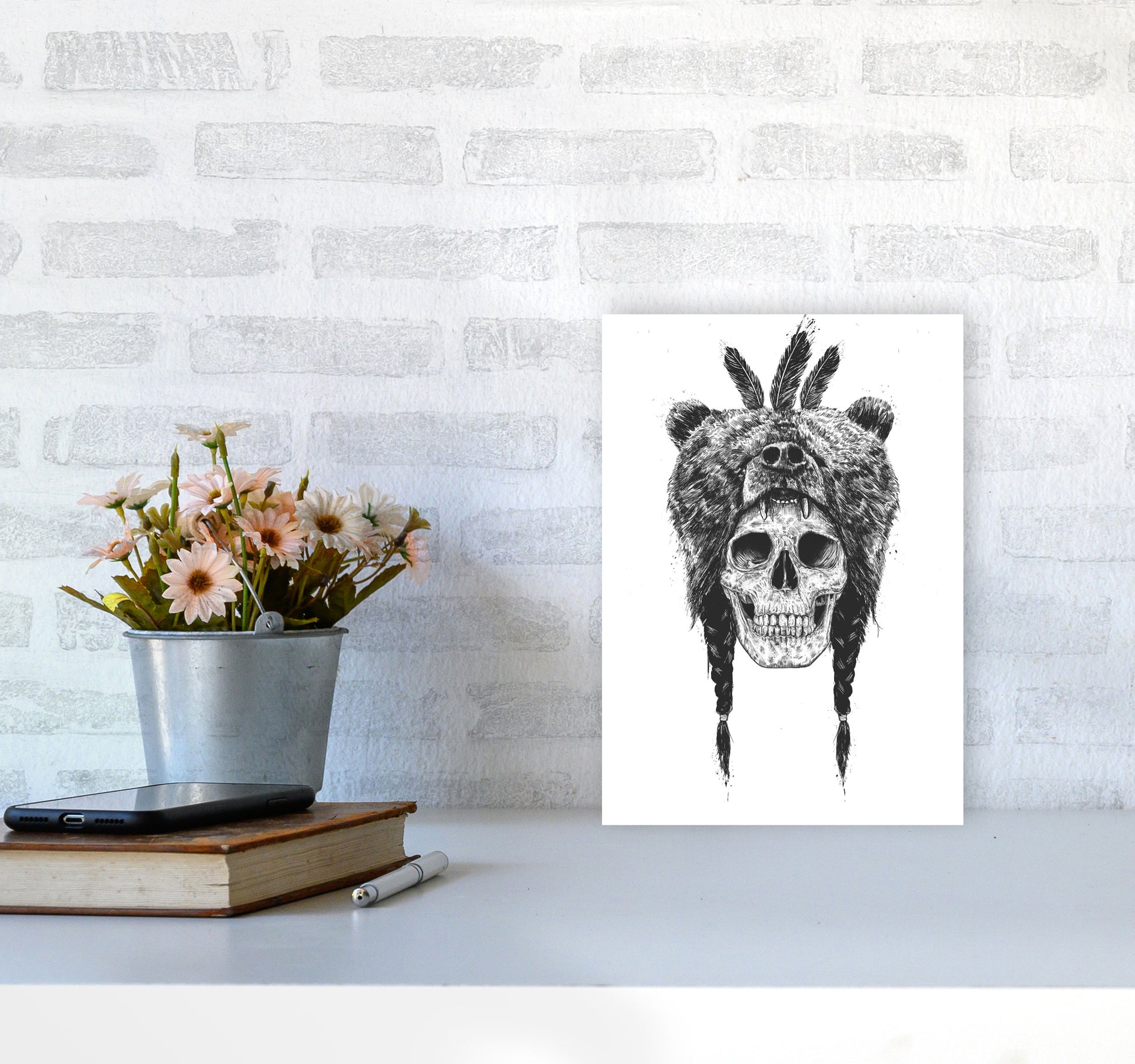 Dead Shaman B&W Gothic Art Print by Balaz Solti A4 Black Frame