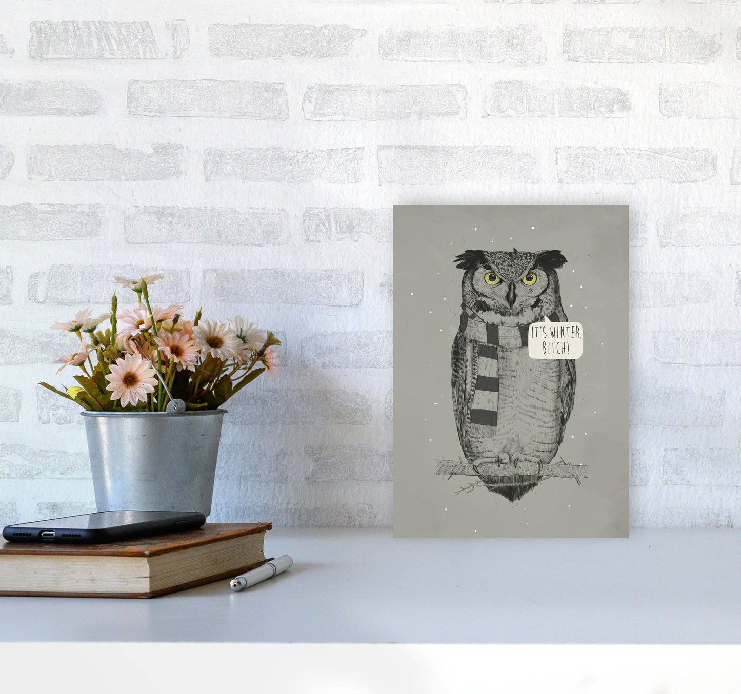 It's Winter B*tch Animal Art Print by Balaz Solti A4 Black Frame