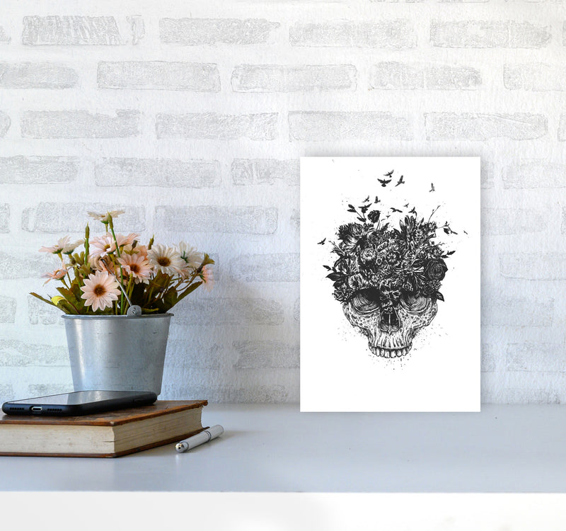 My Head Is A Jungle Skull B&W Art Print by Balaz Solti A4 Black Frame