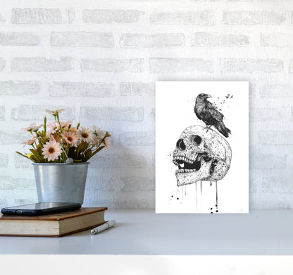Skull & Raven B&W Animal Art Print by Balaz Solti A4 Black Frame
