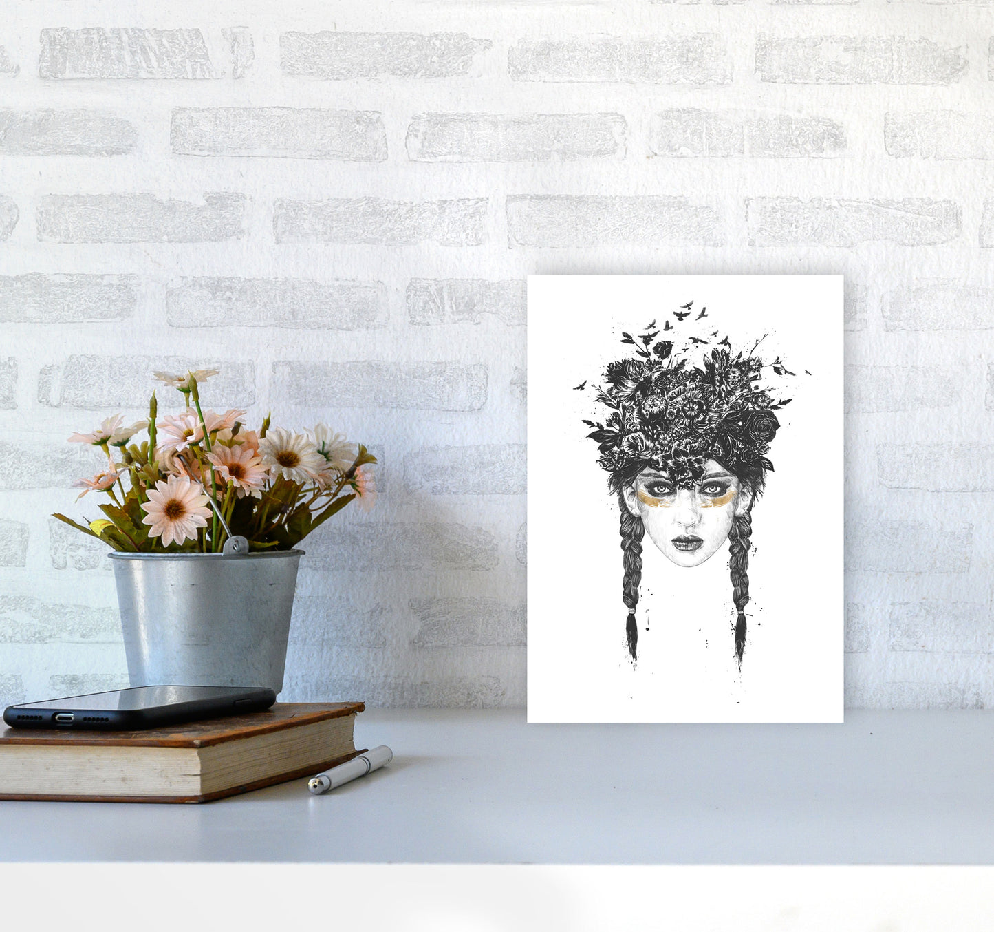 Summer Queen B&W Art Print by Balaz Solti A4 Black Frame