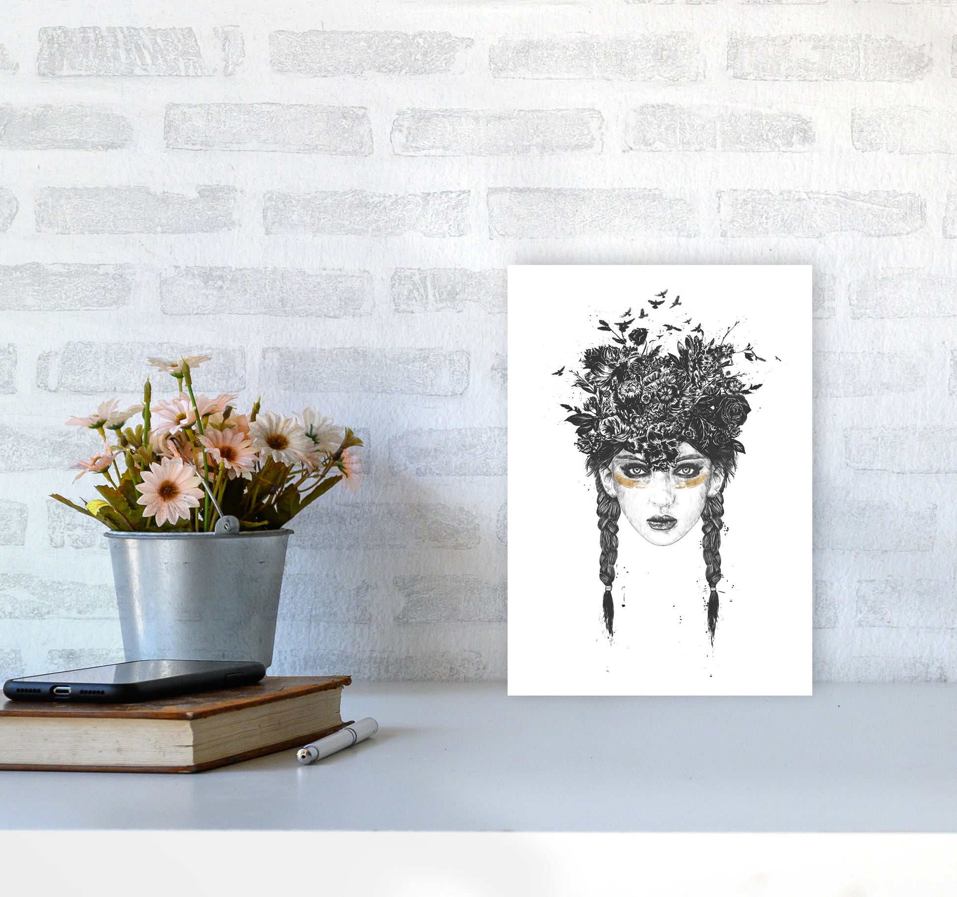 Summer Queen B&W Art Print by Balaz Solti A4 Black Frame