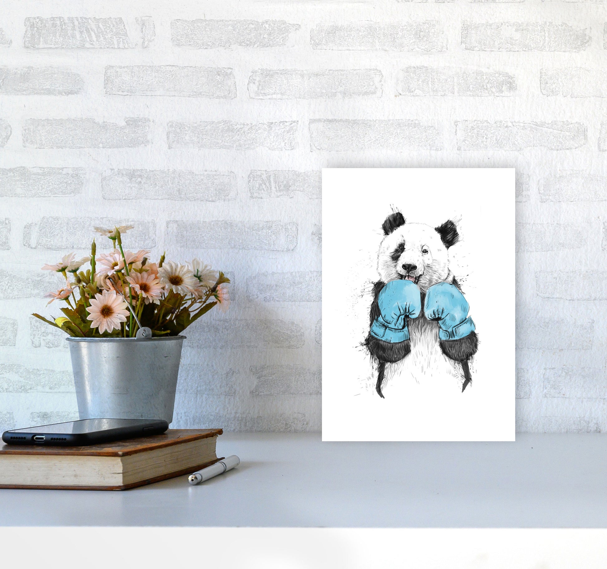 The Winner Boxing Panda Animal Art Print by Balaz Solti A4 Black Frame