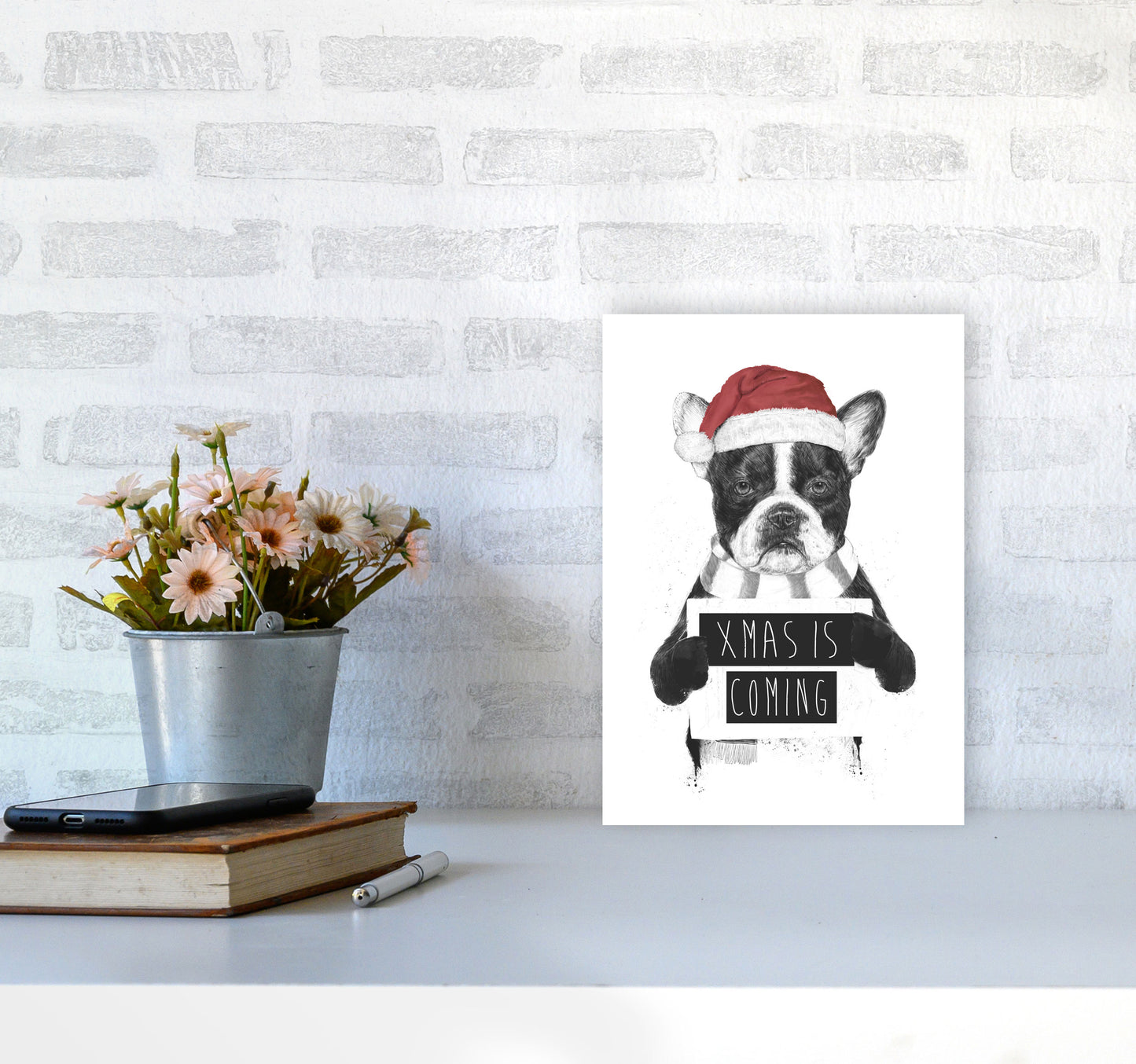 Xmas Is Coming Animal Art Print by Balaz Solti A4 Black Frame