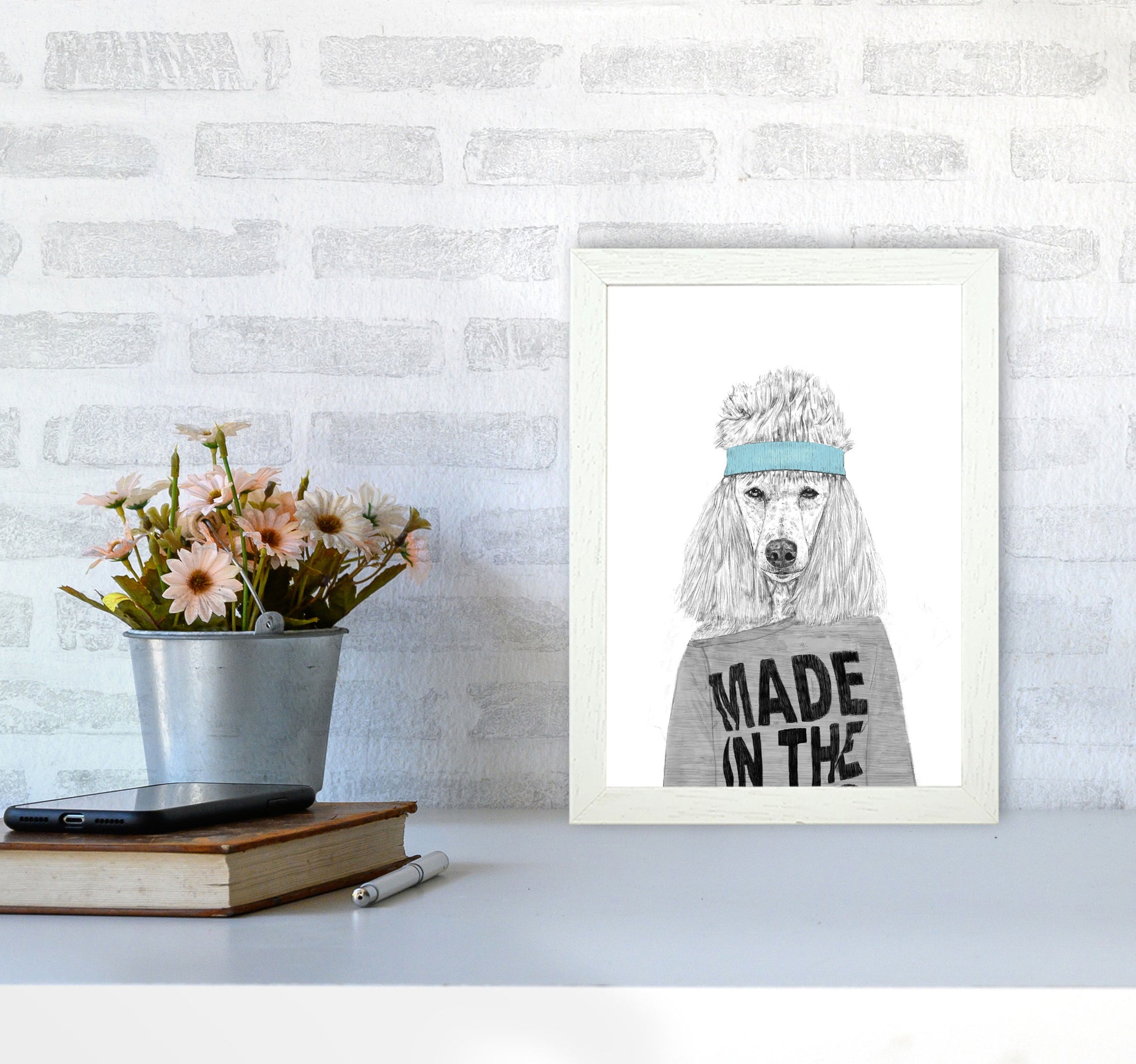 80's Bitch Dog Animal Modern Art Print by Balaz Solti A4 Oak Frame