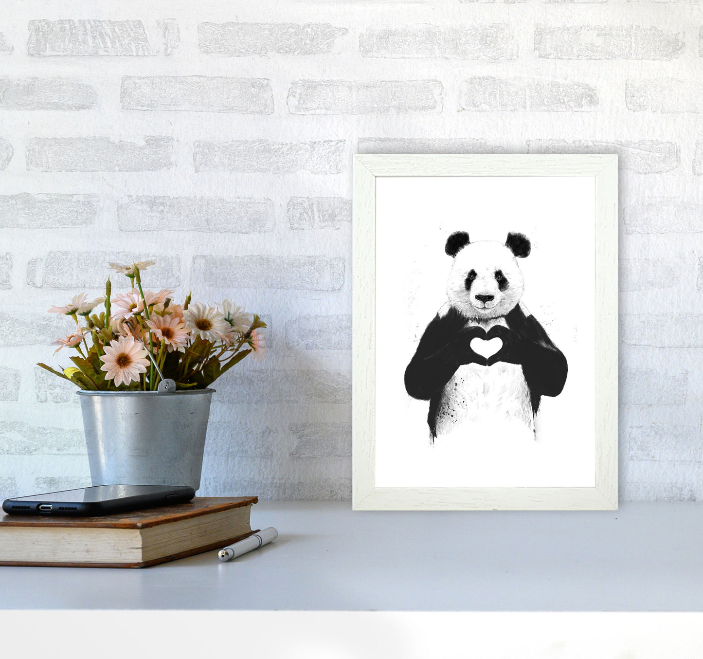 All You Need Is Love Panda Animal Art Print by Balaz Solti A4 Oak Frame
