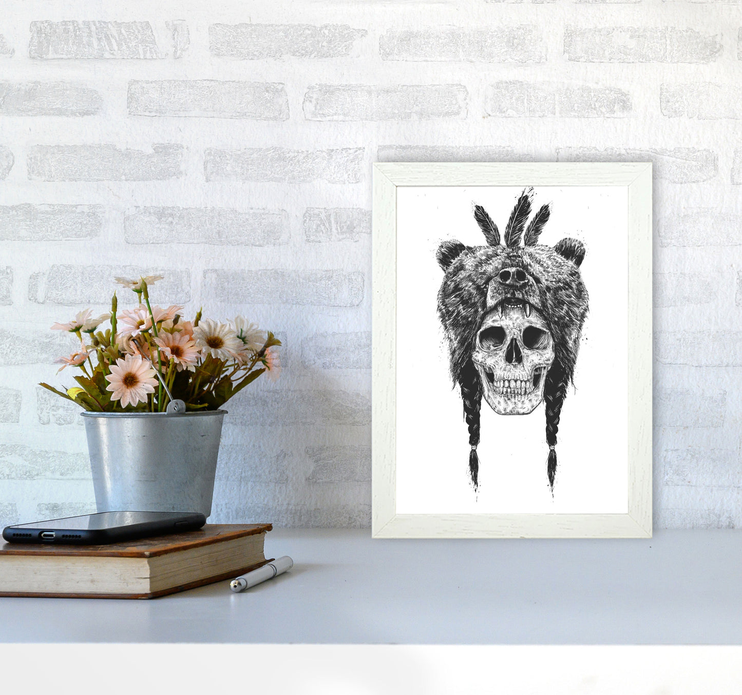 Dead Shaman B&W Gothic Art Print by Balaz Solti A4 Oak Frame