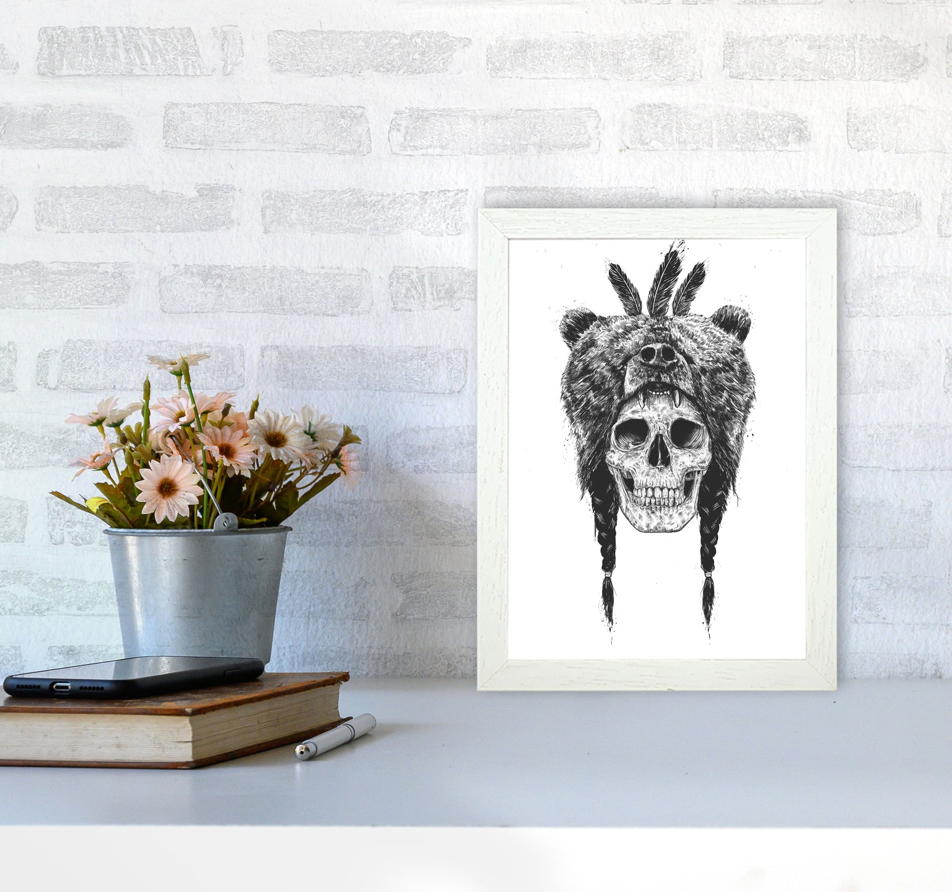 Dead Shaman B&W Gothic Art Print by Balaz Solti A4 Oak Frame