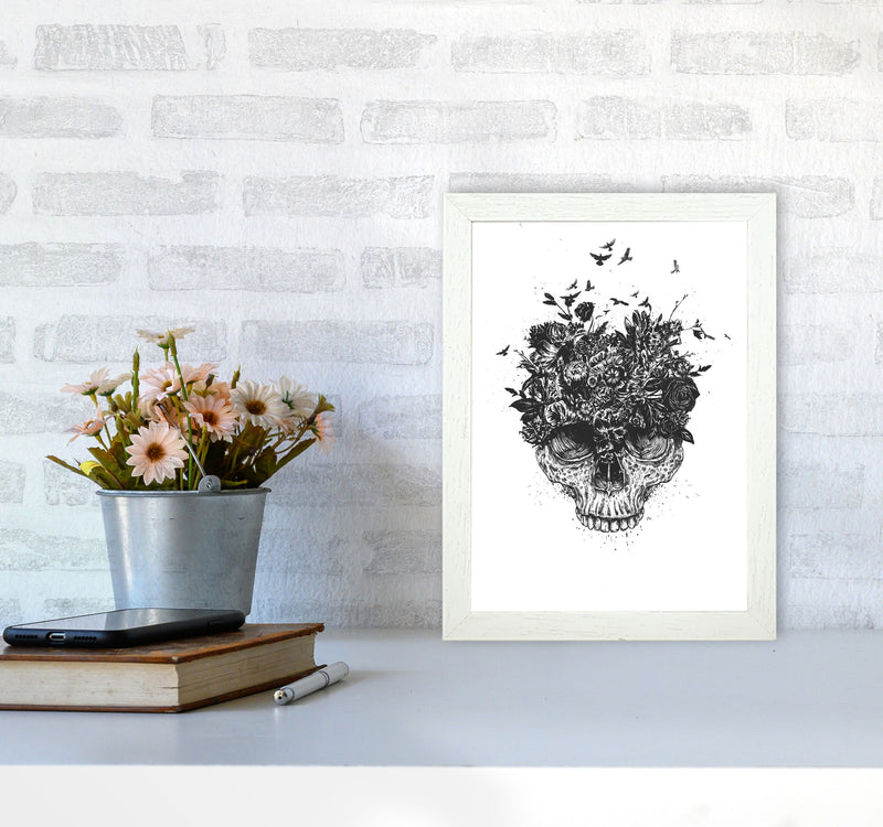 My Head Is A Jungle Skull B&W Art Print by Balaz Solti A4 Oak Frame