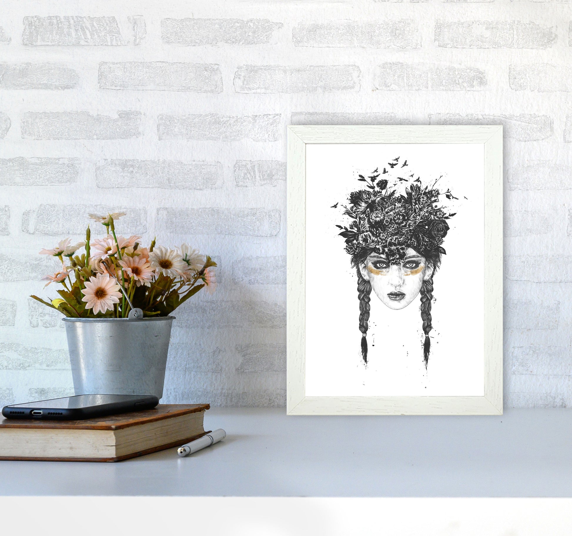 Summer Queen B&W Art Print by Balaz Solti A4 Oak Frame
