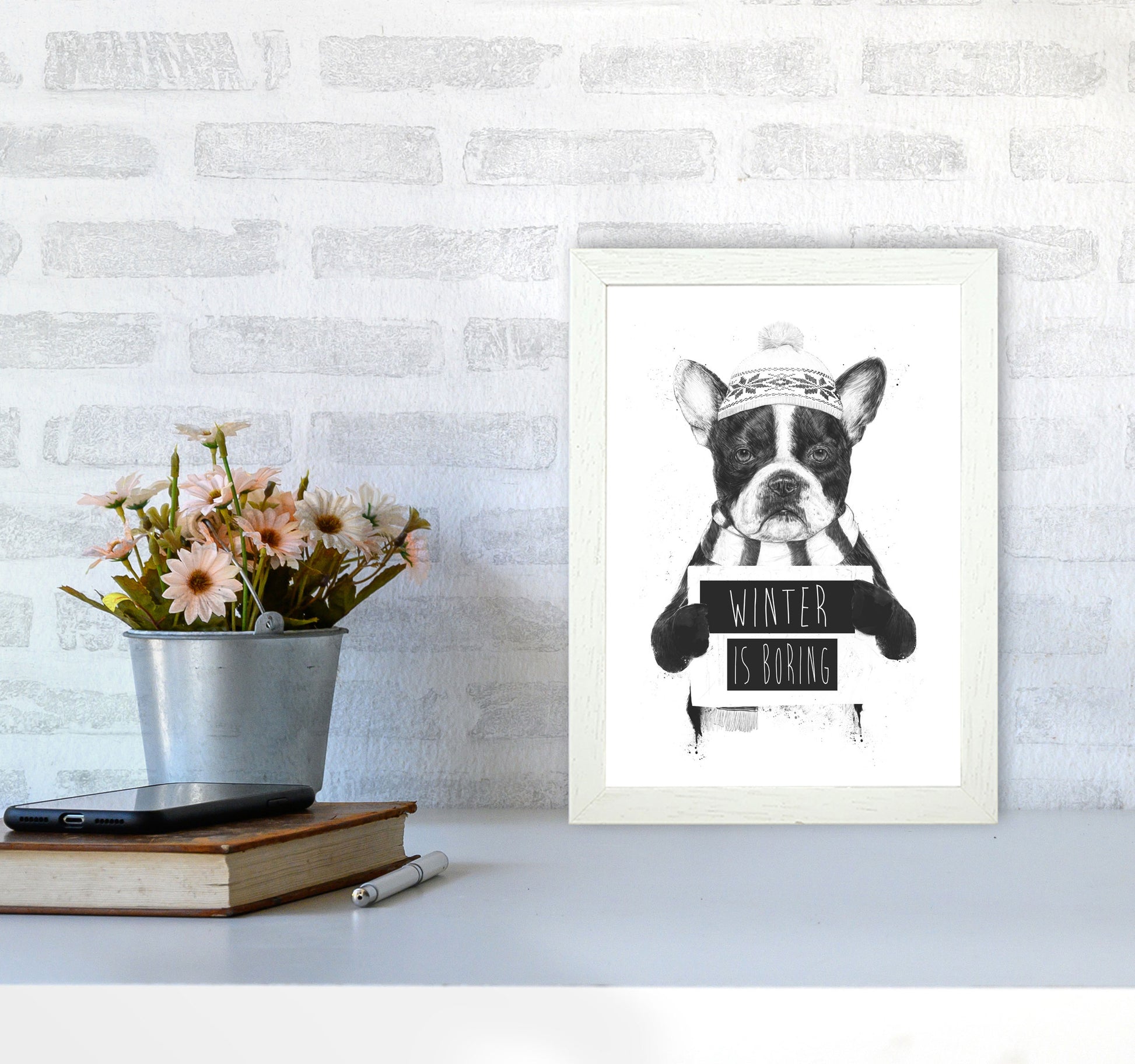Winter Is Boring Animal Art Print by Balaz Solti A4 Oak Frame