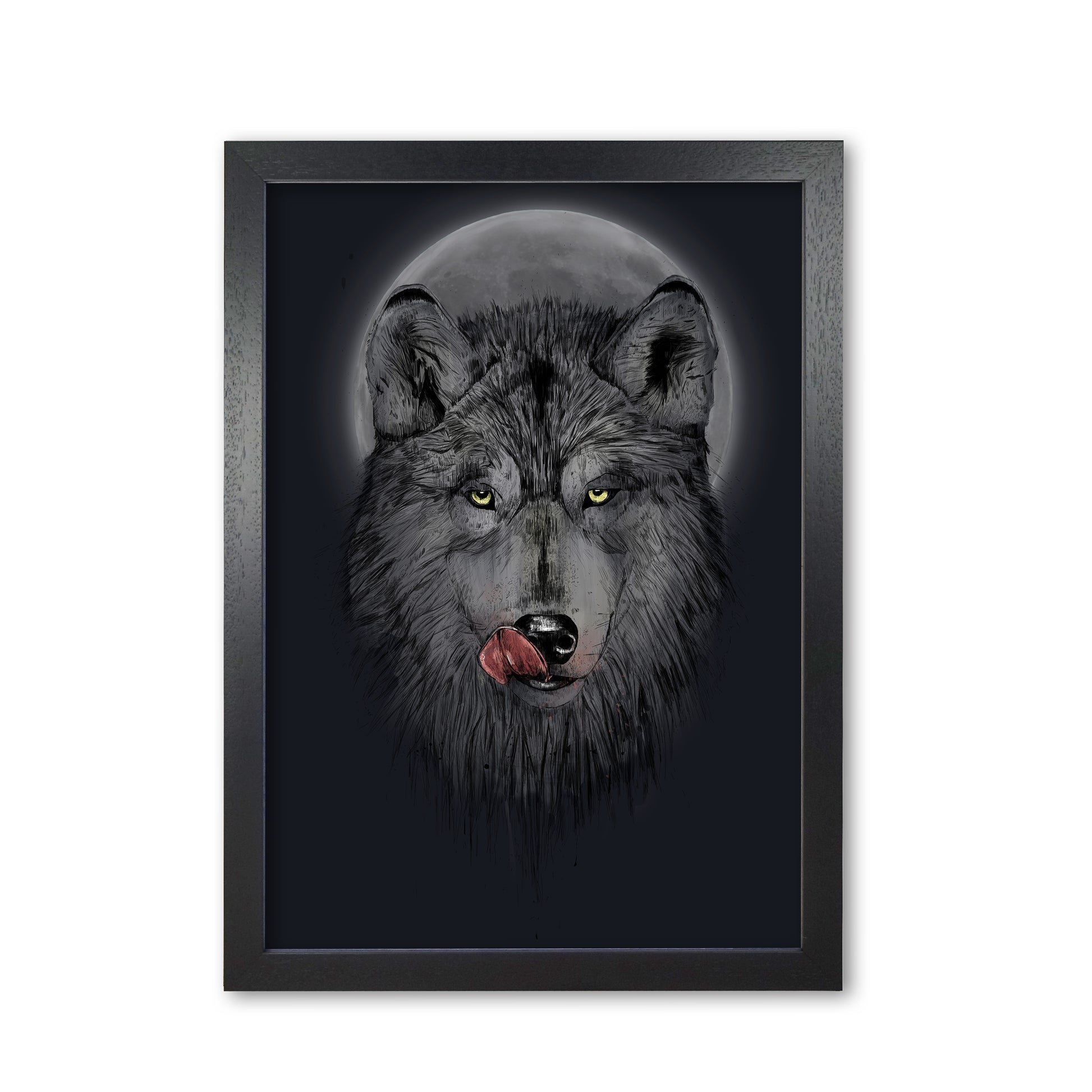 Dinner Time Wolf Night Animal Art Print by Balaz Solti Black Grain