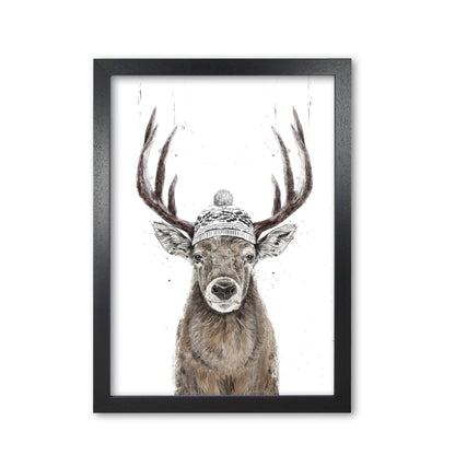 Lets Go Outside Reindeer Animal Art Print by Balaz Solti Black Grain