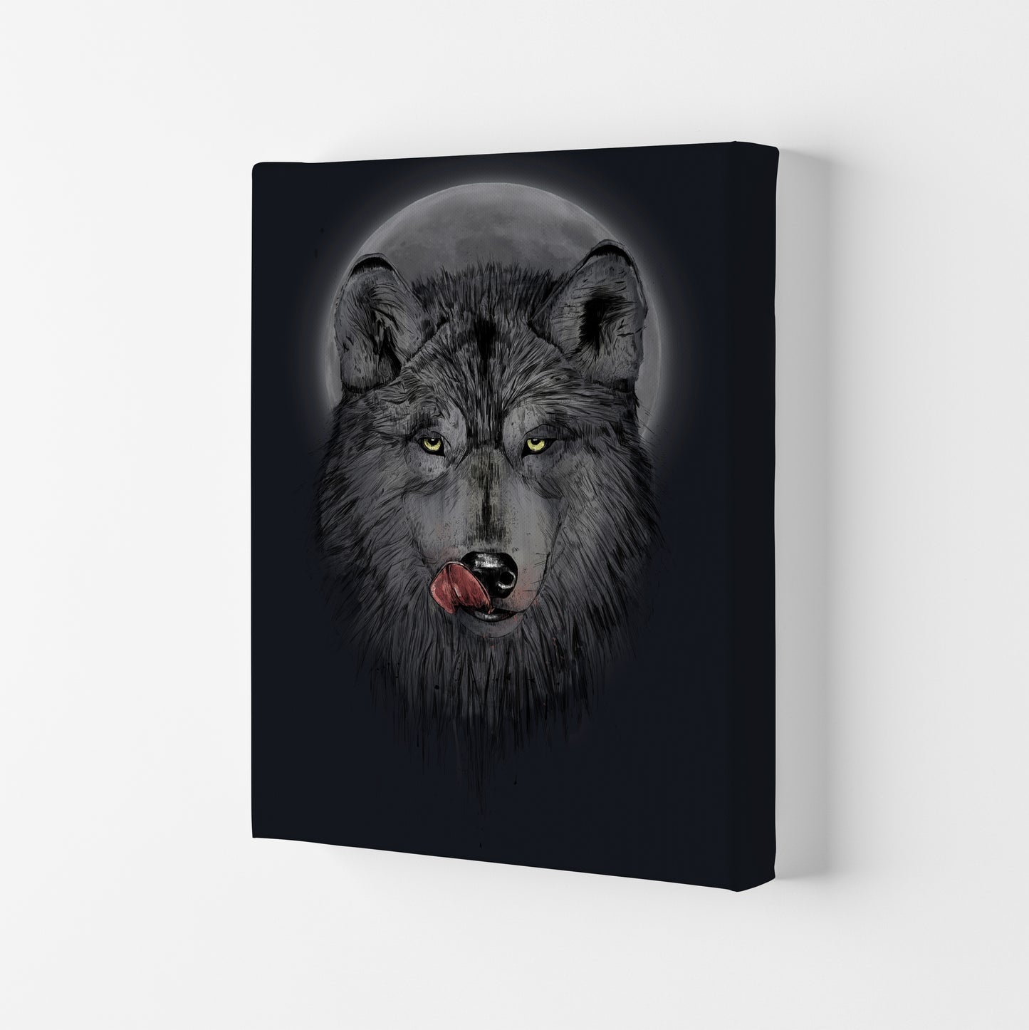 Dinner Time Wolf Night Animal Art Print by Balaz Solti Canvas