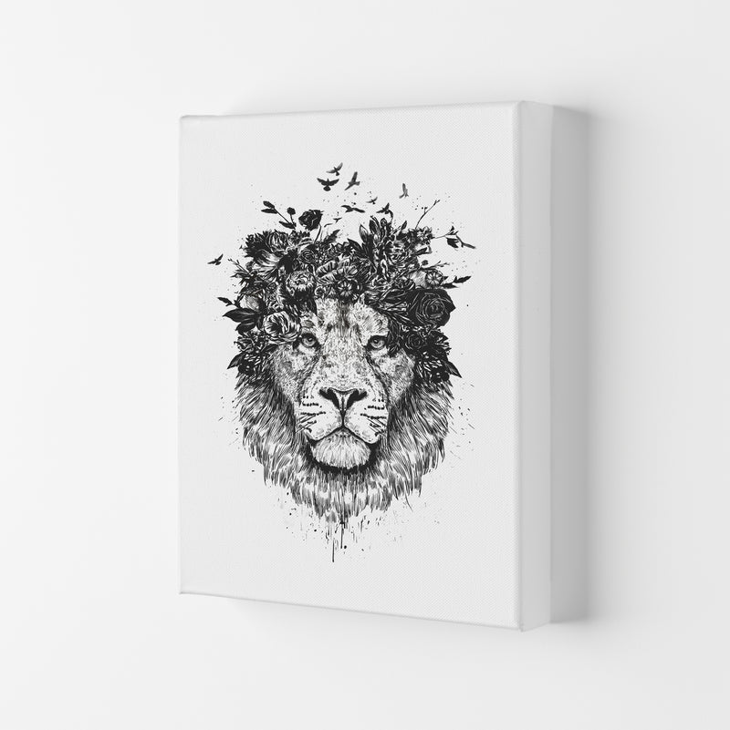 Floral Lion B&W Animal Art Print by Balaz Solti Canvas