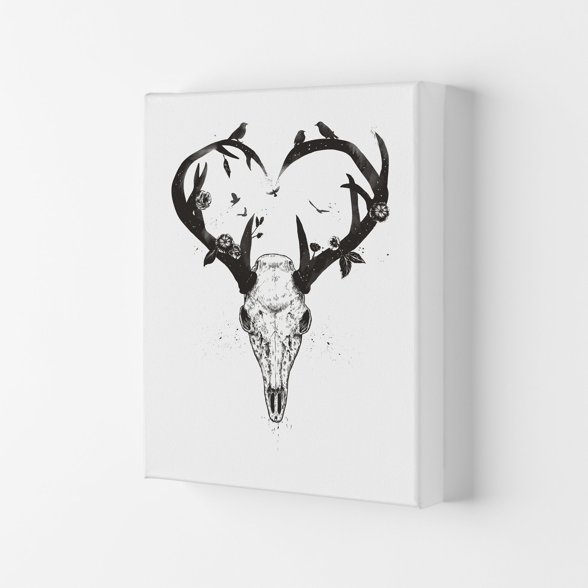 Never-ending Love Deer Skull B&W Animal Art Print by Balaz Solti Canvas