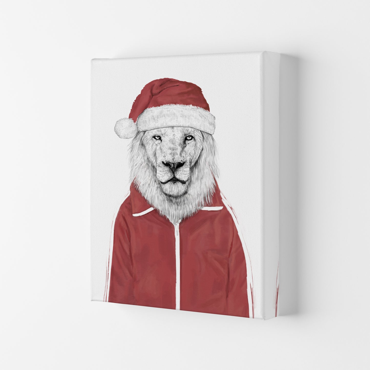 Santa Lion Animal Art Print by Balaz Solti Canvas