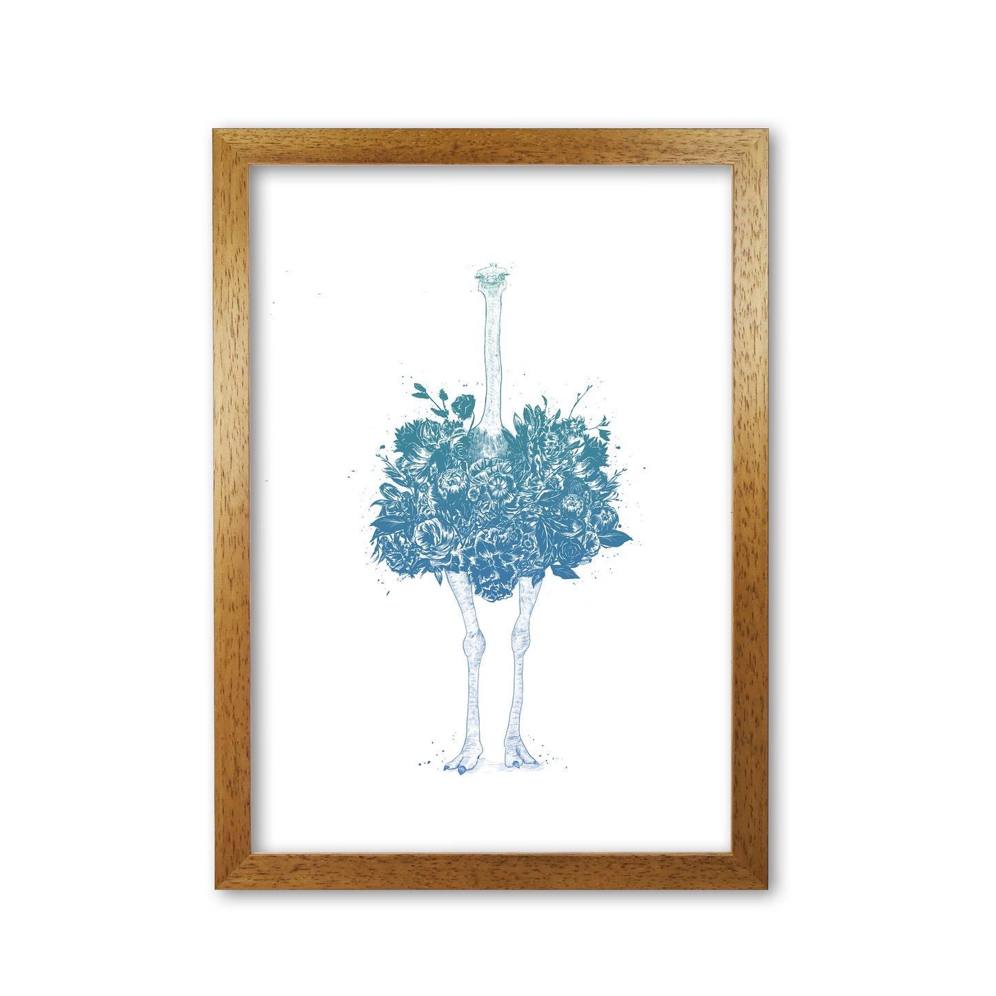 Floral Ostrich Teal Animal Art Print by Balaz Solti Oak Grain