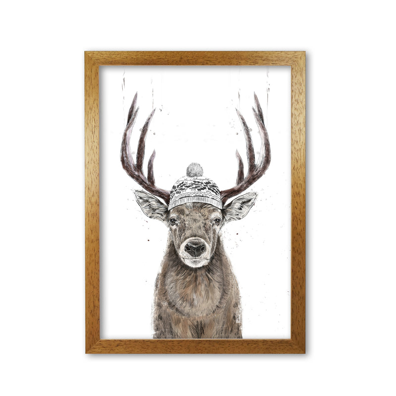 Lets Go Outside Reindeer Animal Art Print by Balaz Solti Oak Grain
