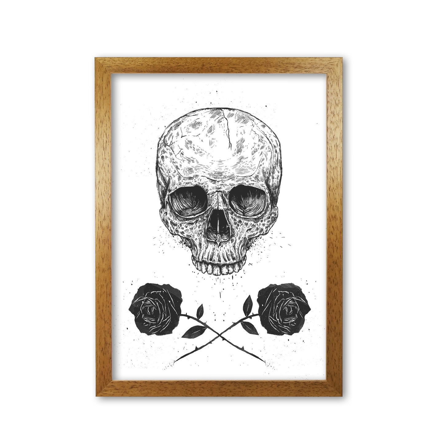 Skull And Roses Gothic Art Print by Balaz Solti Oak Grain