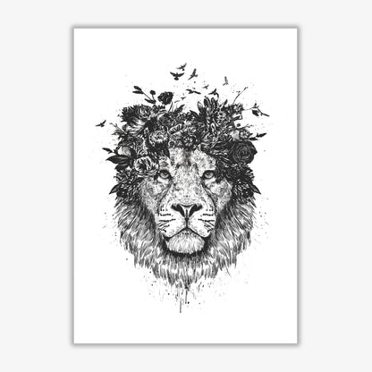 Floral Lion B&W Animal Art Print by Balaz Solti Print Only