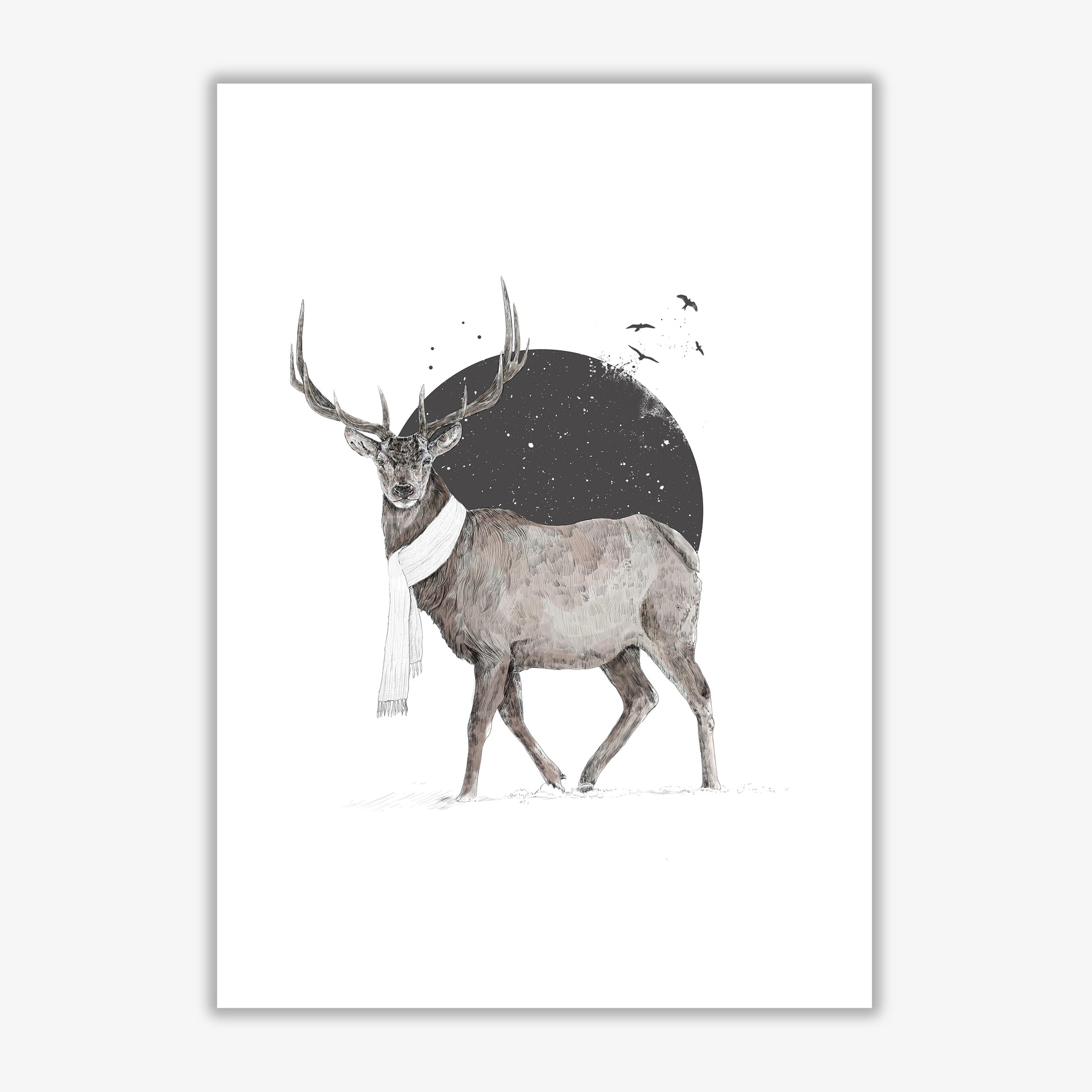 Winter Is All Around Stag Colour Animal Art Print by Balaz Solti Print Only