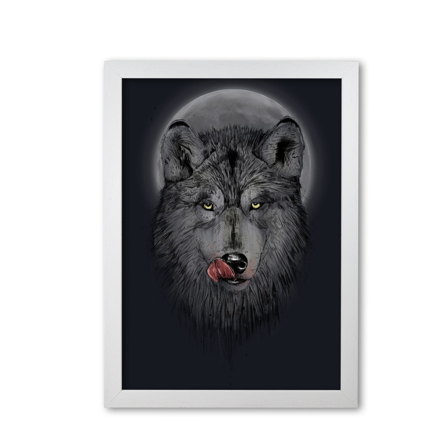 Dinner Time Wolf Night Animal Art Print by Balaz Solti White Grain