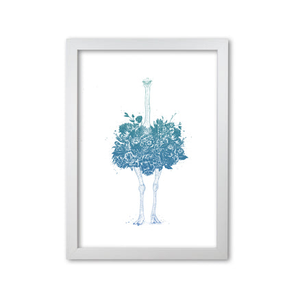 Floral Ostrich Teal Animal Art Print by Balaz Solti White Grain