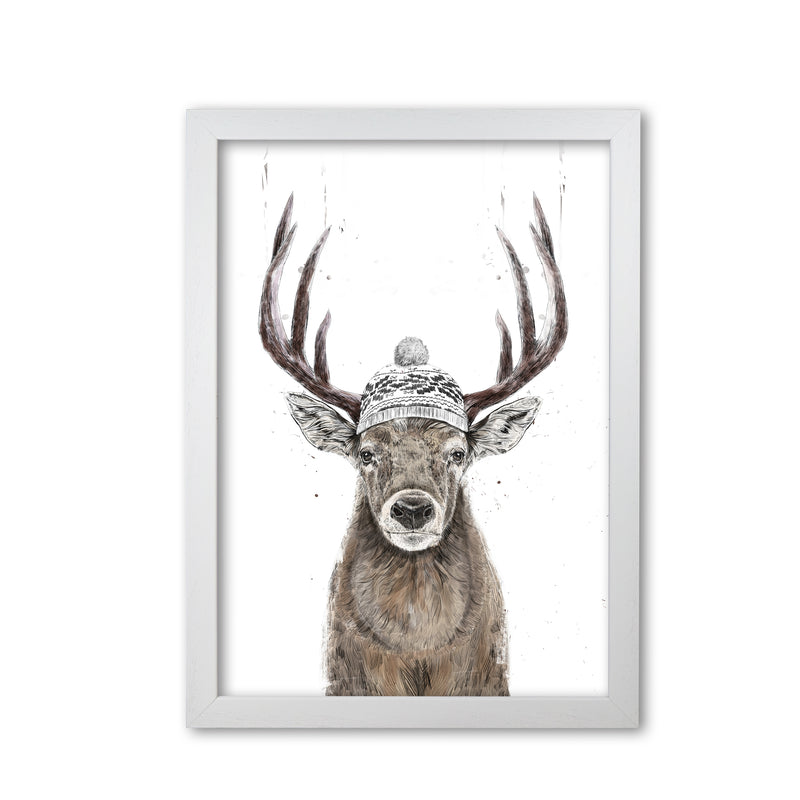Lets Go Outside Reindeer Animal Art Print by Balaz Solti White Grain