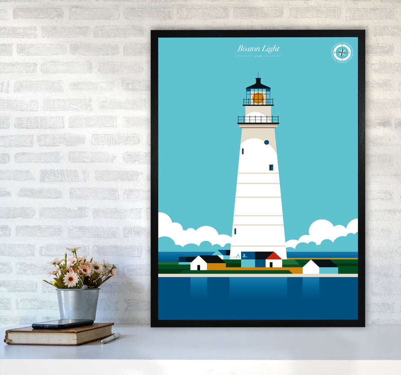 Boston Light Art Print by Bo Lundberg A1 White Frame