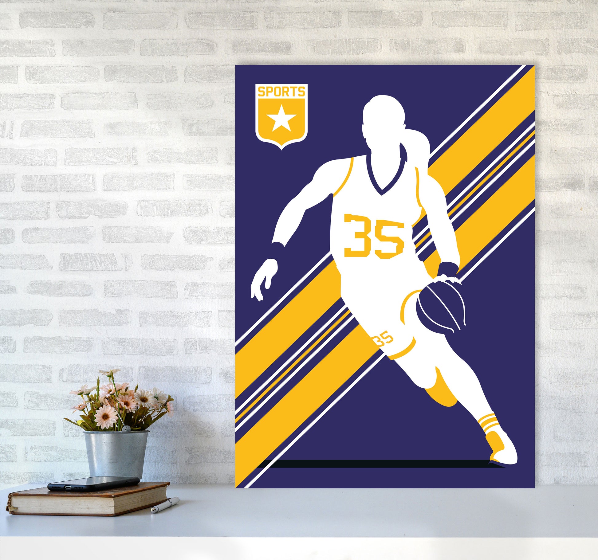 Basketball Blue Art Print by Bo Lundberg A1 Black Frame