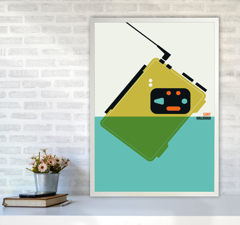 Icons Walkman Art Print by Bo Lundberg A1 Oak Frame
