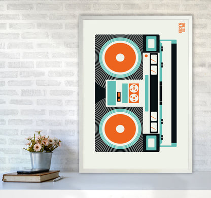 Icons Ghetto Blaster Art Print by Bo Lundberg A1 Oak Frame