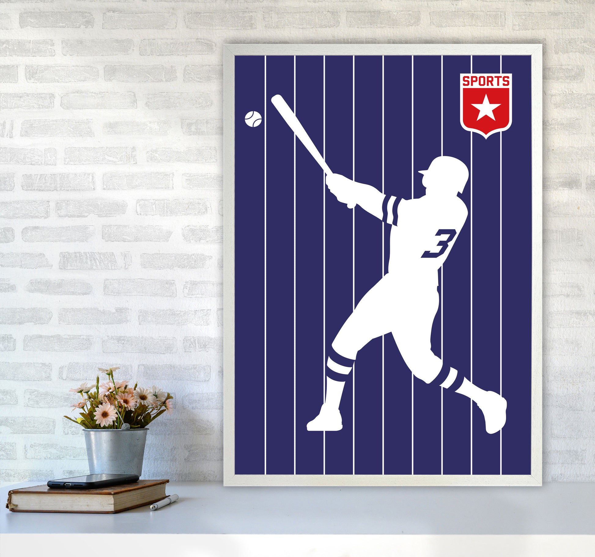 Baseball Art Print by Bo Lundberg A1 Oak Frame