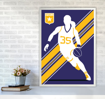 Basketball Blue Art Print by Bo Lundberg A1 Oak Frame