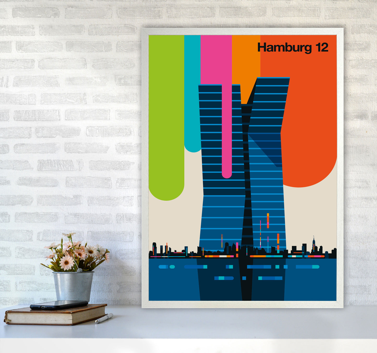Hamburg 12 Art Print by Bo Lundberg A1 Oak Frame