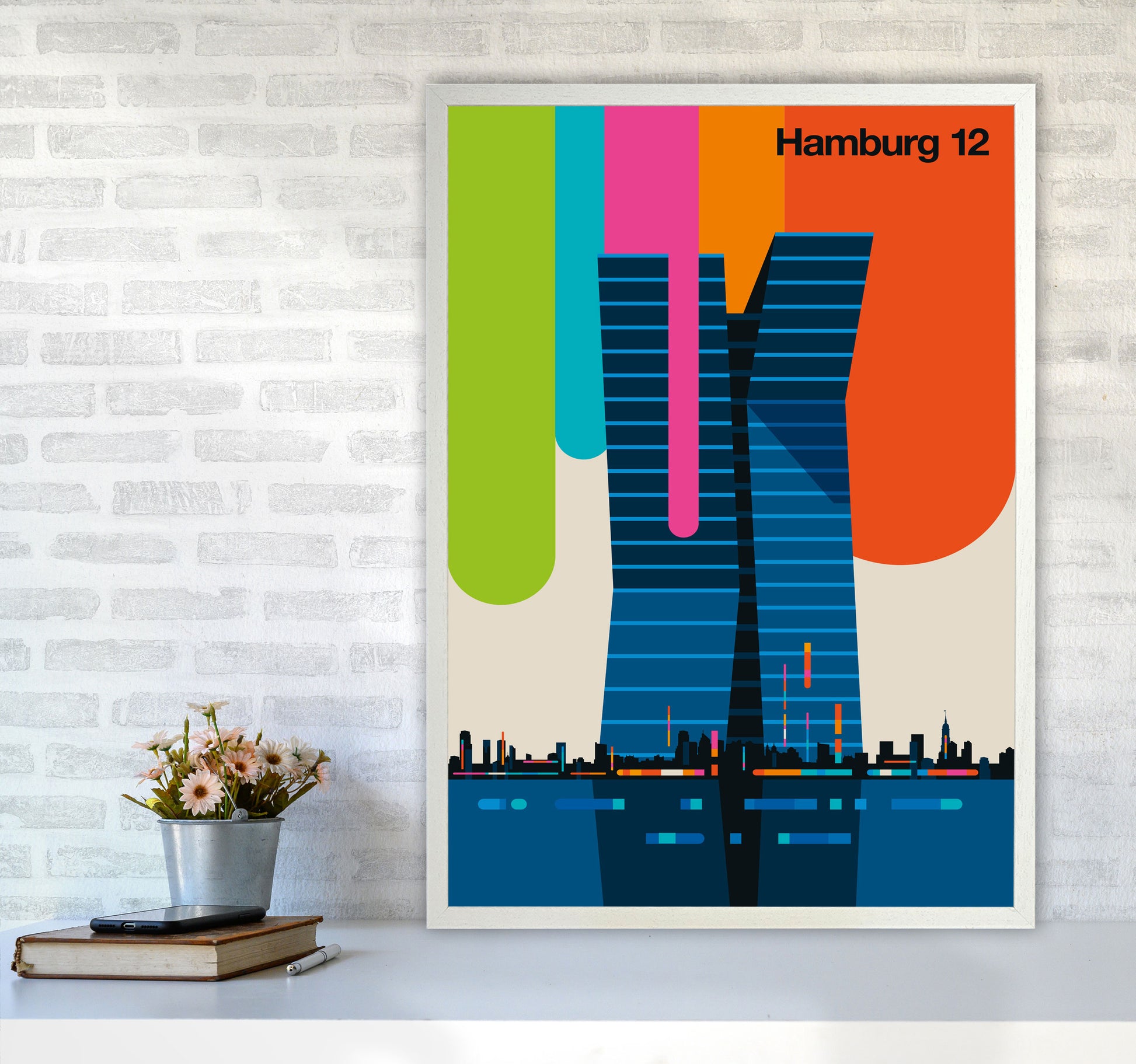 Hamburg 12 Art Print by Bo Lundberg A1 Oak Frame
