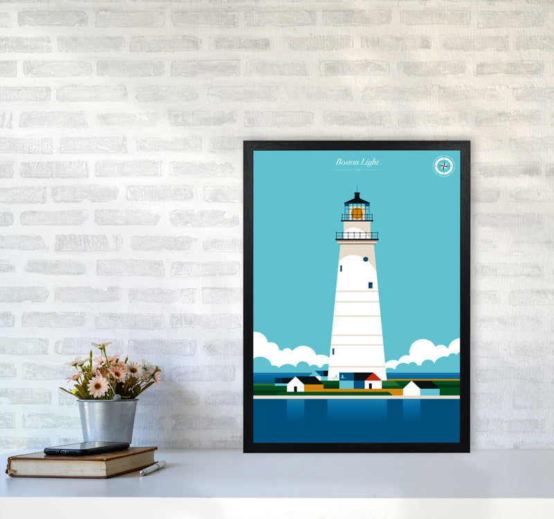 Boston Light Art Print by Bo Lundberg A2 White Frame